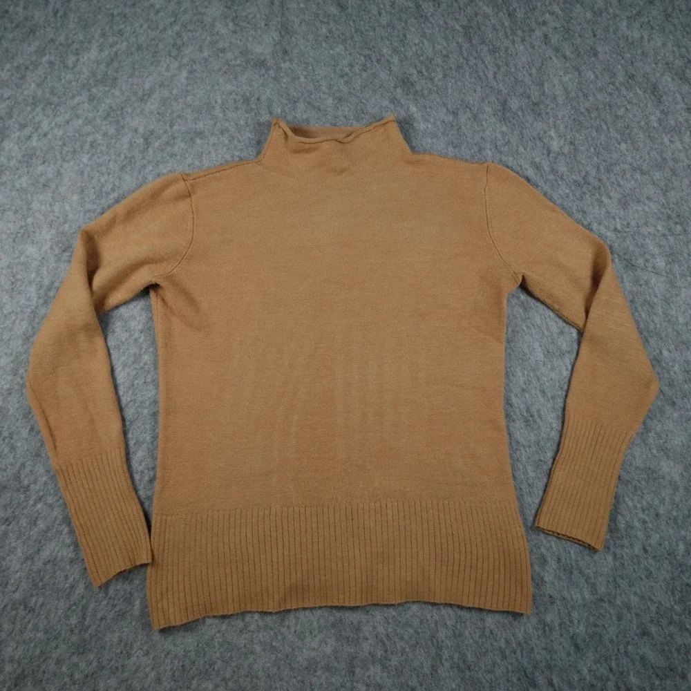 French Connection Sweater Women Large Tan Mock Neck Ribbed Cuffs Hem Long Sleeve